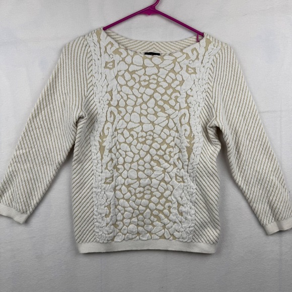 Worthington Cream Animal Print Textured Knit Pullover Sweater Women's Size Small - Picture 1 of 7